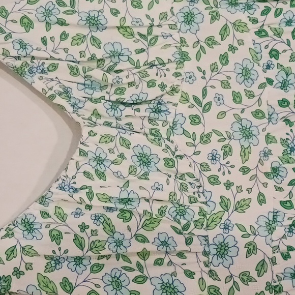 Women's Floral Green & White Bustier Style Lightweight Sundress Layered Hem - Picture 6 of 14